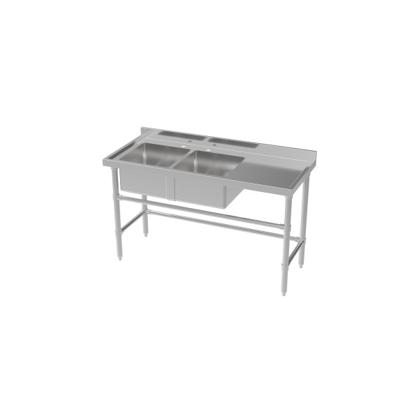 Lavafondo Acero Inoxidable 2 Tazas con 1 Secador Derecho 140x60 cm